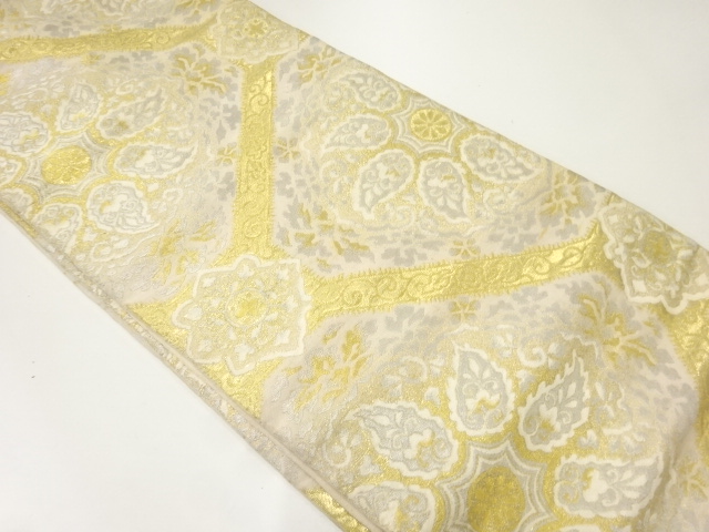 JAPANESE KIMONO / ANTIQUE FUKURO OBI / SILK / WOVEN FLORAL SHOKKO